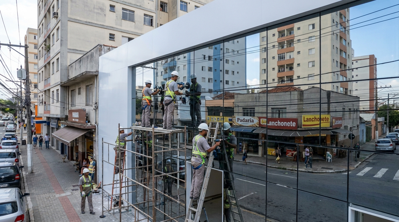 Fachada espelhada em esquina em Rio Branco-AC