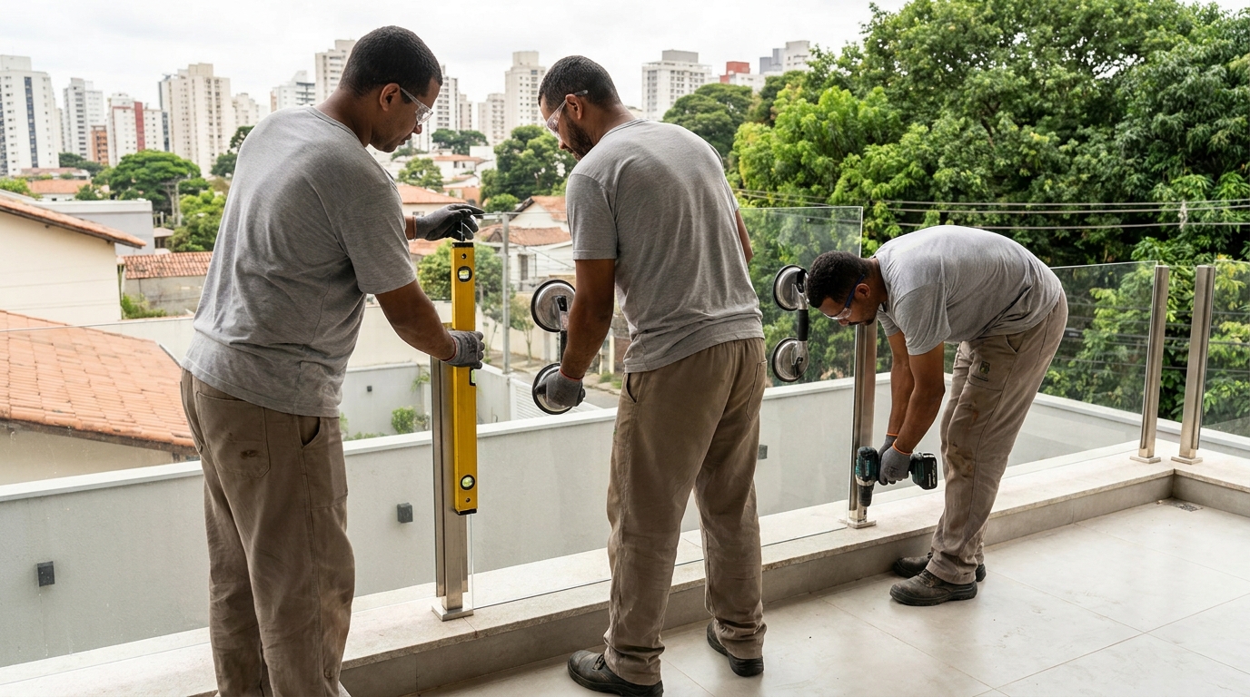 Guarda-corpo em terraço alto com vista cidade em Rio Branco-AC