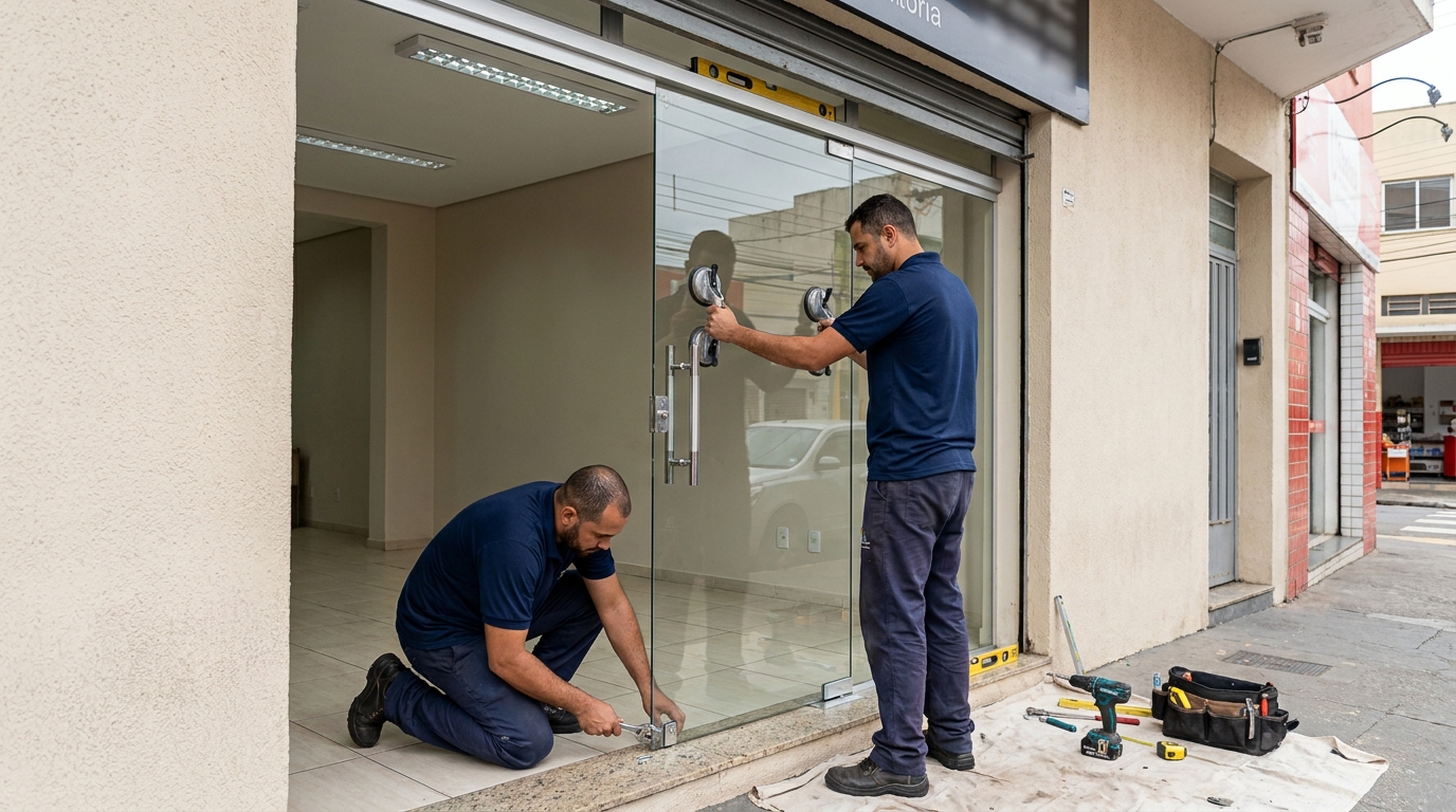 Porta de vidro com puxador inox em Rio Branco-AC